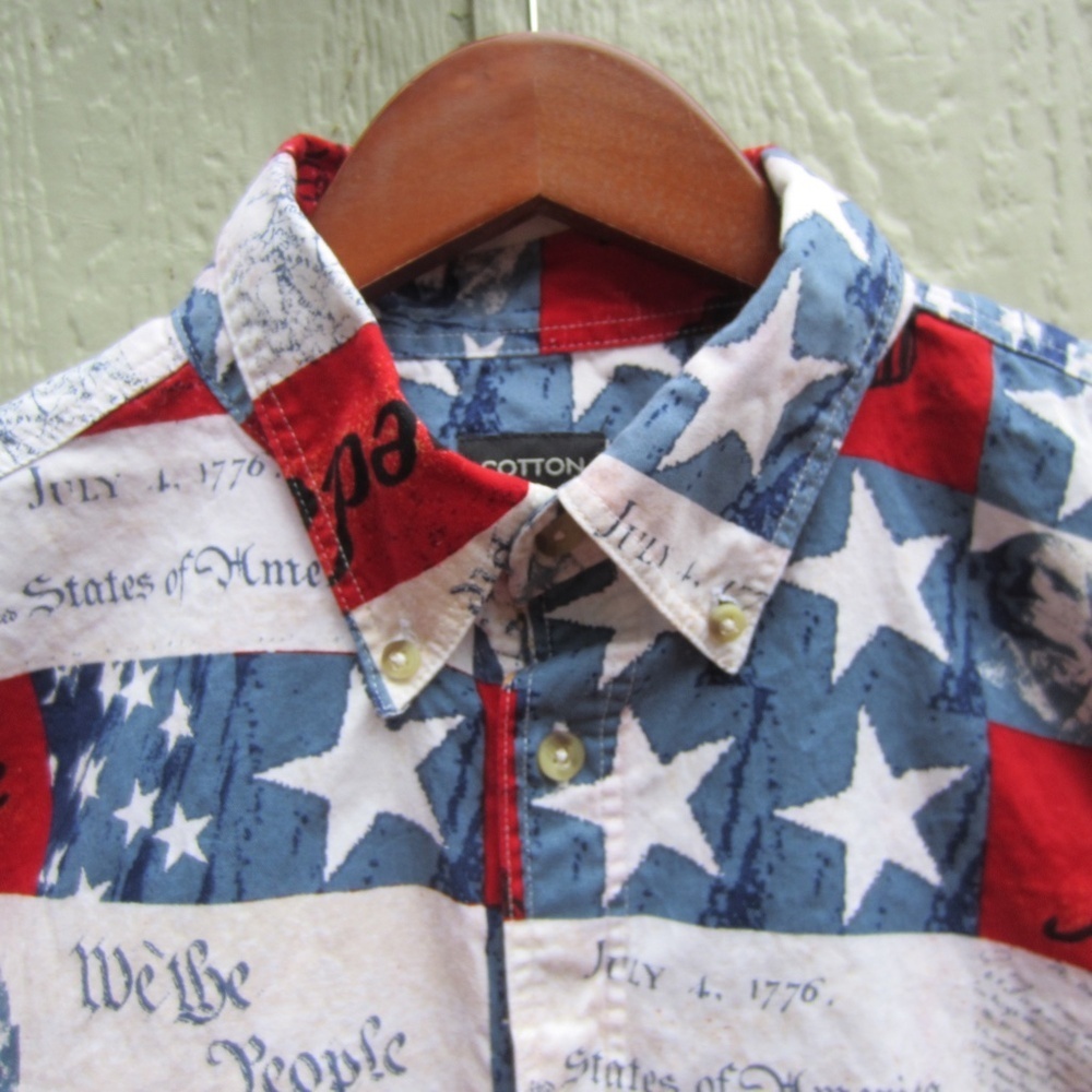 Cotton Traders‎ Sport Patriotic Button Down Shirt Men's L short sleeves USA Flag - Picture 5 of 12